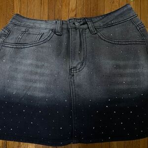 Stylish Black Denim Skirt with Rhinestone Accents